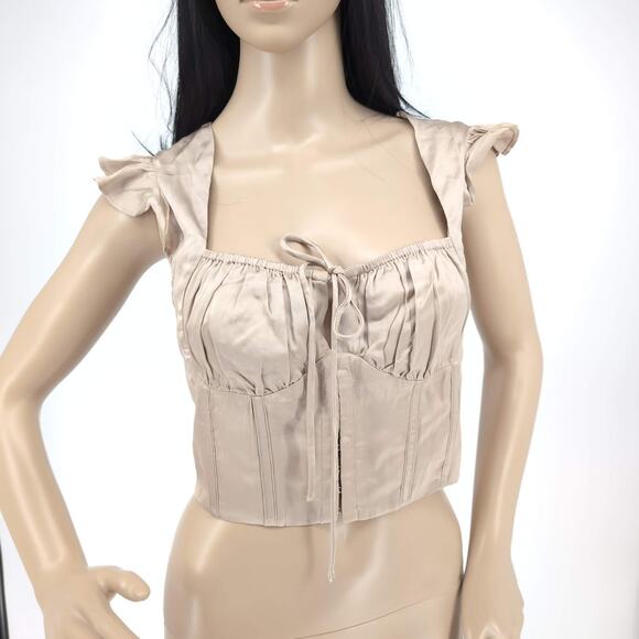 Astr the Label Milkmaid Cap Sleeve Champagne Color Top MSRP $65 - Size S - NWT - Picture 3 of 16